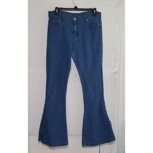 Women's Jeans 60's Style Hippie Wide Flare Tie Strings Medium Wash Unbranded S